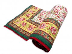 Double Bed Jaipuri Quilt / Razai Hand Block Printing Floral Design Size 90*108